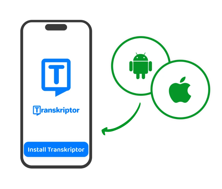 Et banner, der opfordrer til download af Transkriptor-applikationen.